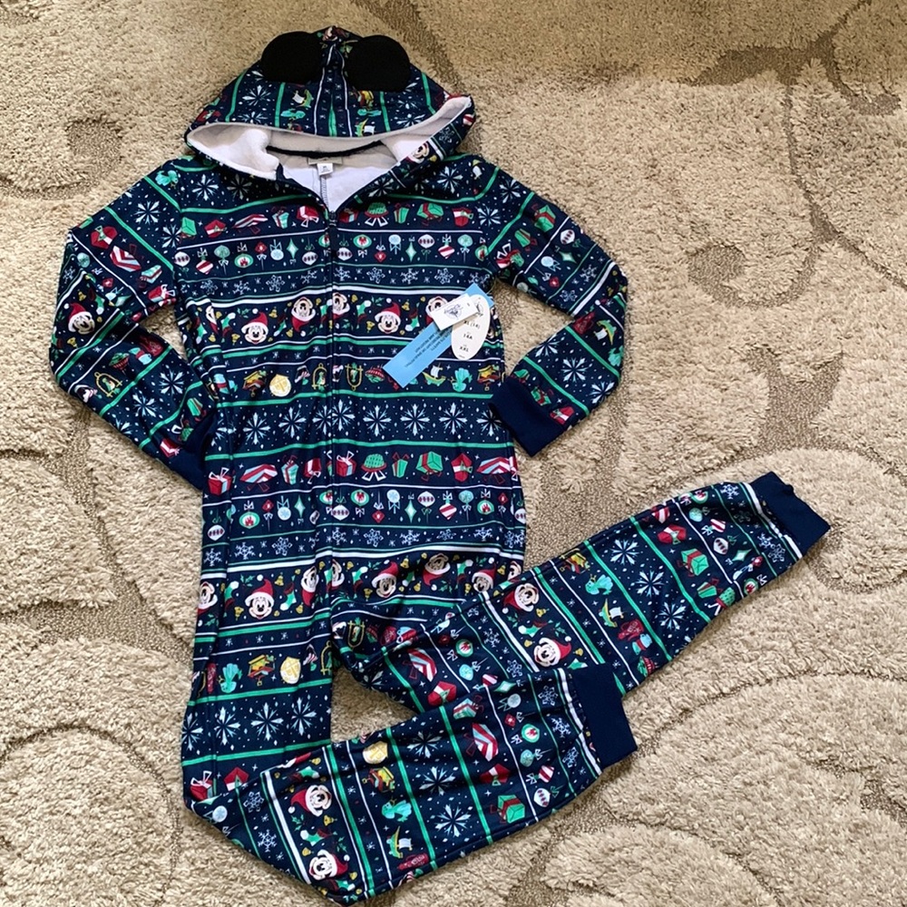 NWT Disney Parks Holiday Pajamas Mickey Mouse XL 14 Union Suit Sleeper One Piece